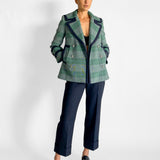 Double-breasted Prince of Wales checked tweed coat