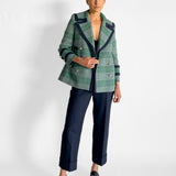Double-breasted Prince of Wales checked tweed coat