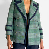 Double-breasted Prince of Wales checked tweed coat