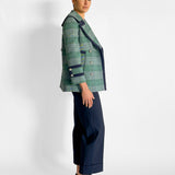 Double-breasted Prince of Wales checked tweed coat