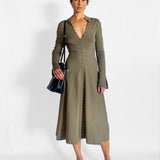Crepe Knit Button Polo Dress