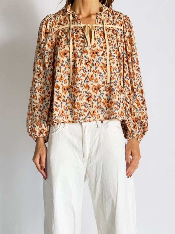 Issa Shirred Printed Cotton Blouse