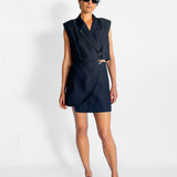 Wrap Mini Skirt & Cropped Sleeveless Blazer Set