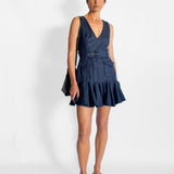 Glassy Safari Belted Fluted Mini Dress