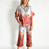 Floral Print Silk Shirt and Pant Set