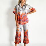 Floral Print Silk Shirt and Pant Set