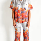 Floral Print Silk Shirt and Pant Set