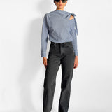 Plaid Print Mock Neck Blouse