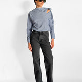 Plaid Print Mock Neck Blouse
