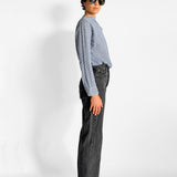 Plaid Print Mock Neck Blouse