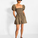 Shirred Peasant Mini Dress