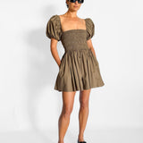 Shirred Peasant Mini Dress