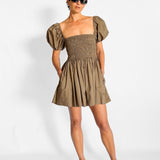 Shirred Peasant Mini Dress