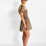 Shirred Peasant Mini Dress