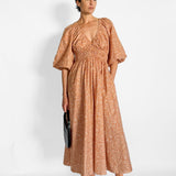 Shirred Plunge Button Dress