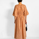 Shirred Plunge Button Dress