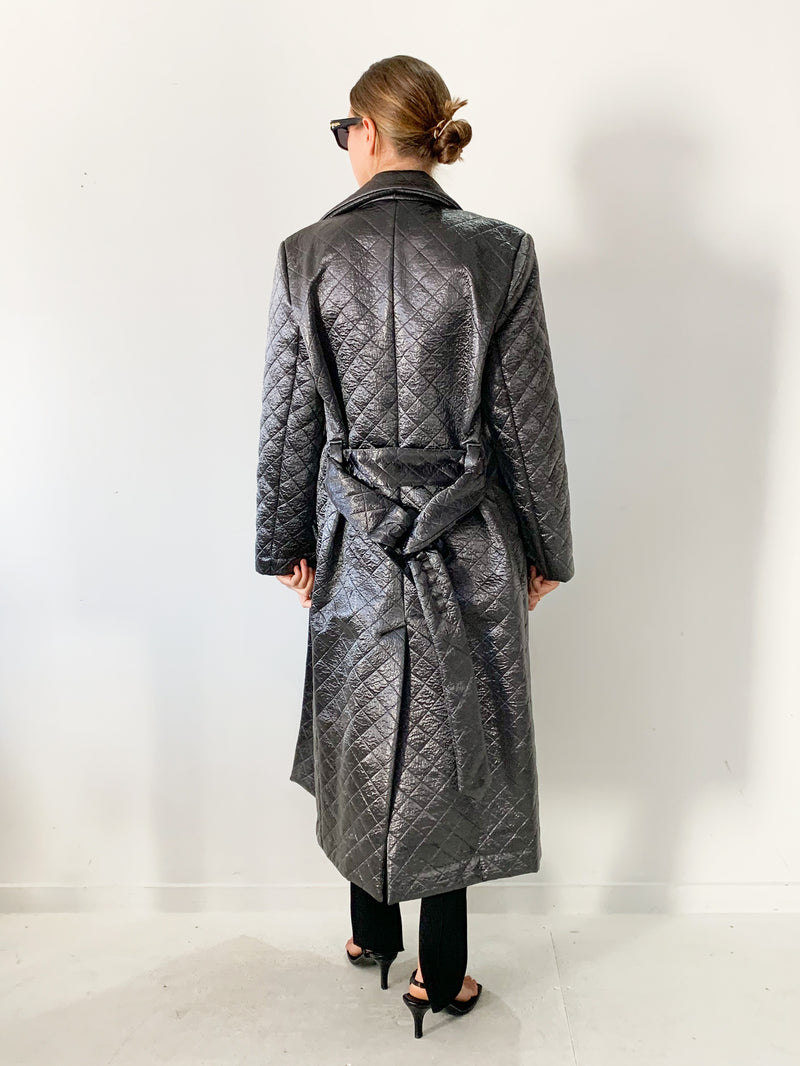 Metallic Quilted Long Coat