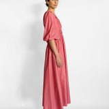 Shirred Plunge Button Dress