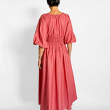 Shirred Plunge Button Dress