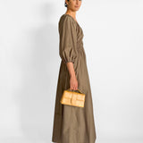 Shirred Plunge Button Dress