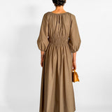 Shirred Plunge Button Dress