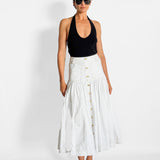 Belmond Button Demin Tiered Midi Skirt