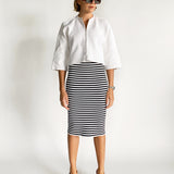 Stripe Crepe Midi Skirt