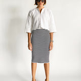 Stripe Crepe Midi Skirt