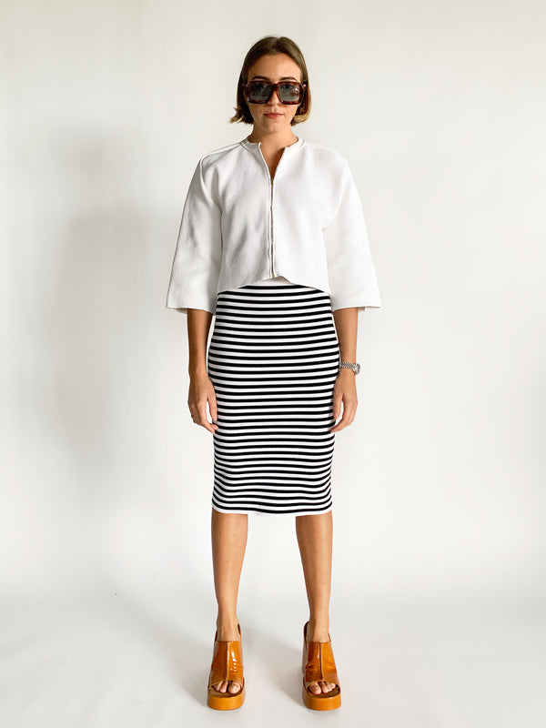 Stripe Crepe Midi Skirt