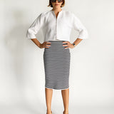 Stripe Crepe Midi Skirt