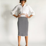 Stripe Crepe Midi Skirt