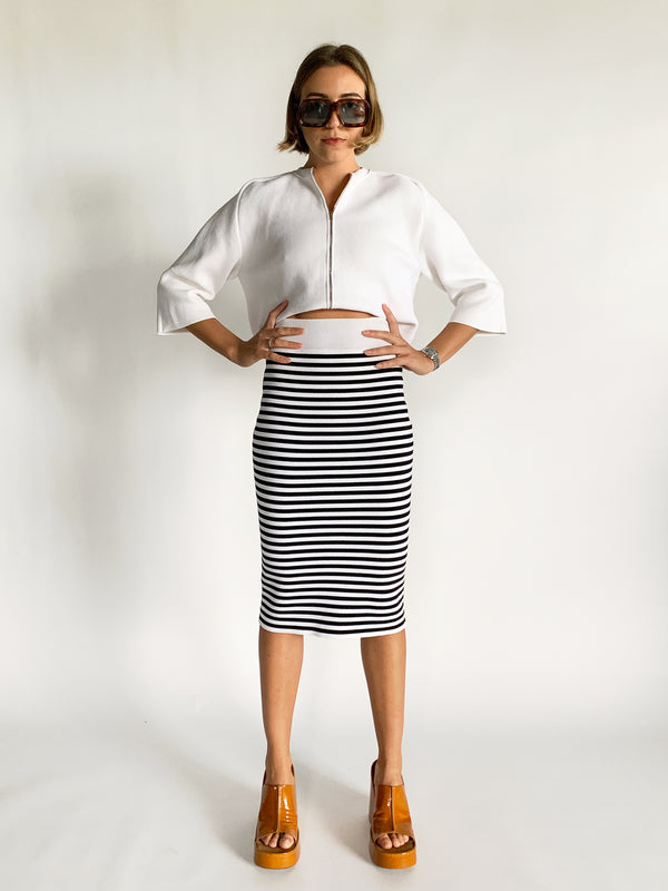 Stripe Crepe Midi Skirt