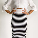 Stripe Crepe Midi Skirt