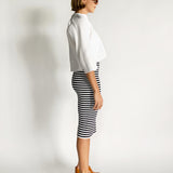 Stripe Crepe Midi Skirt