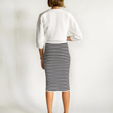 Stripe Crepe Midi Skirt