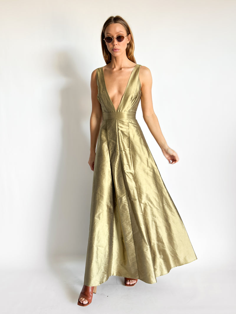 Box Pleat Silk Gown