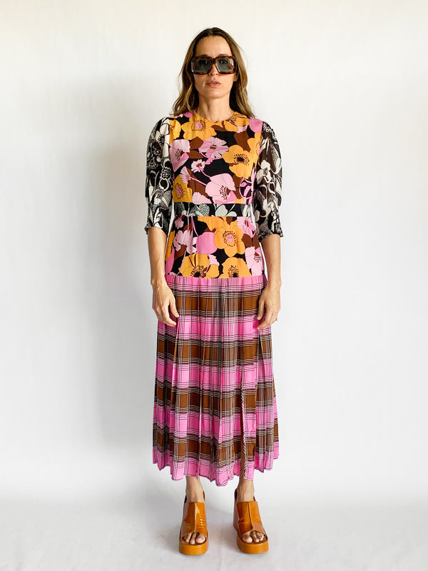 Cozi Contrast Print Silk Midi Dress