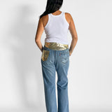 Reworked Gold Patch Levi Jeans