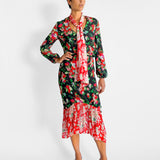 Neck Tie Blouse and Midi Skirt Set