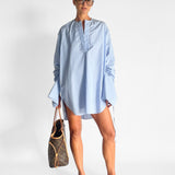 Striped Collarless Shirt Dress