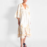 Gold Embroidered Midi Dress