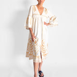 Gold Embroidered Midi Dress