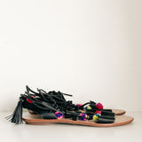 Leather Tassel Wrap Sandals