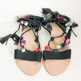 Leather Tassel Wrap Sandals