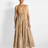 V Neck Gathered Maxi Dress