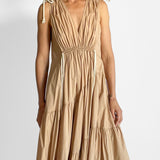 V Neck Gathered Maxi Dress
