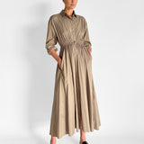 Gathered Button Front Maxi Dress