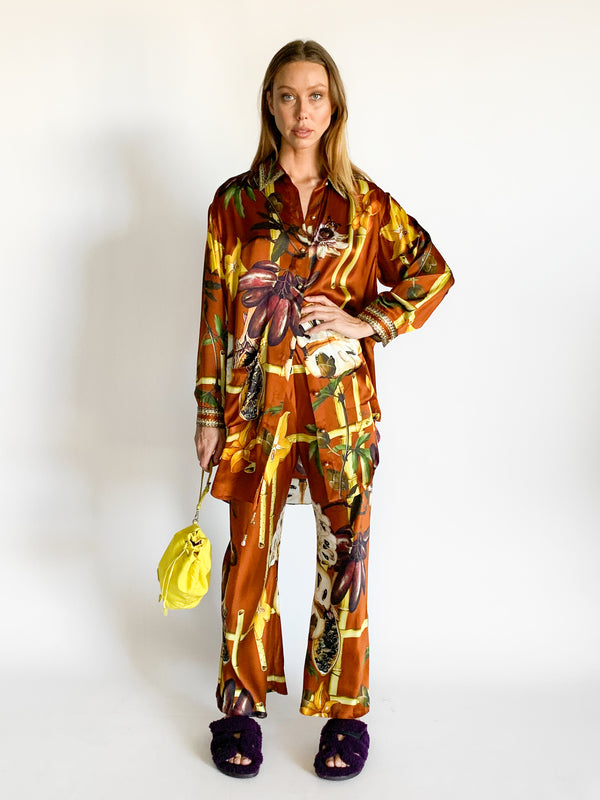 Abstract Print Longline Shirt and Pant Set