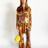 Abstract Print Longline Shirt and Pant Set