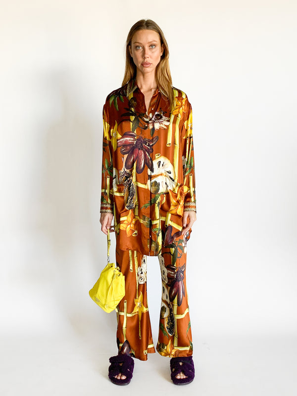 Abstract Print Longline Shirt and Pant Set